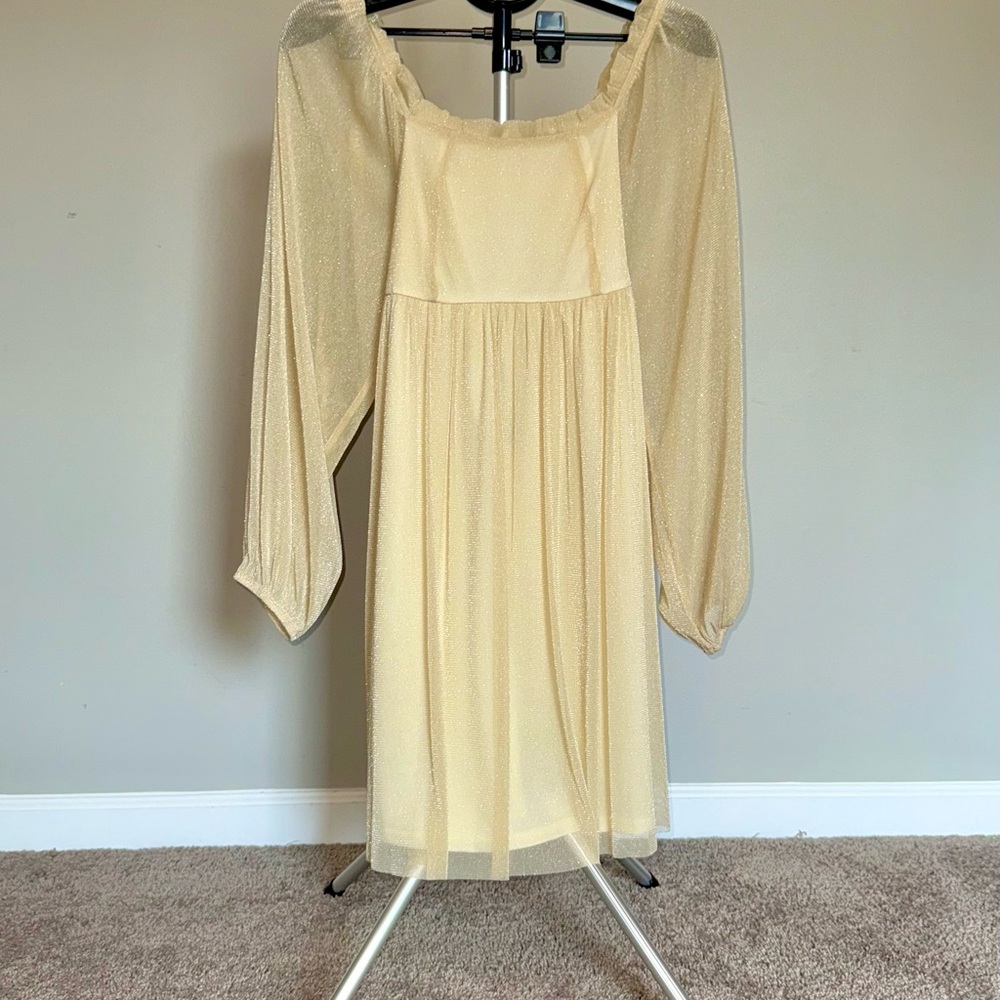 Baltic Born Listicle Shimmering Gold Long Sleeve - Midi Dress